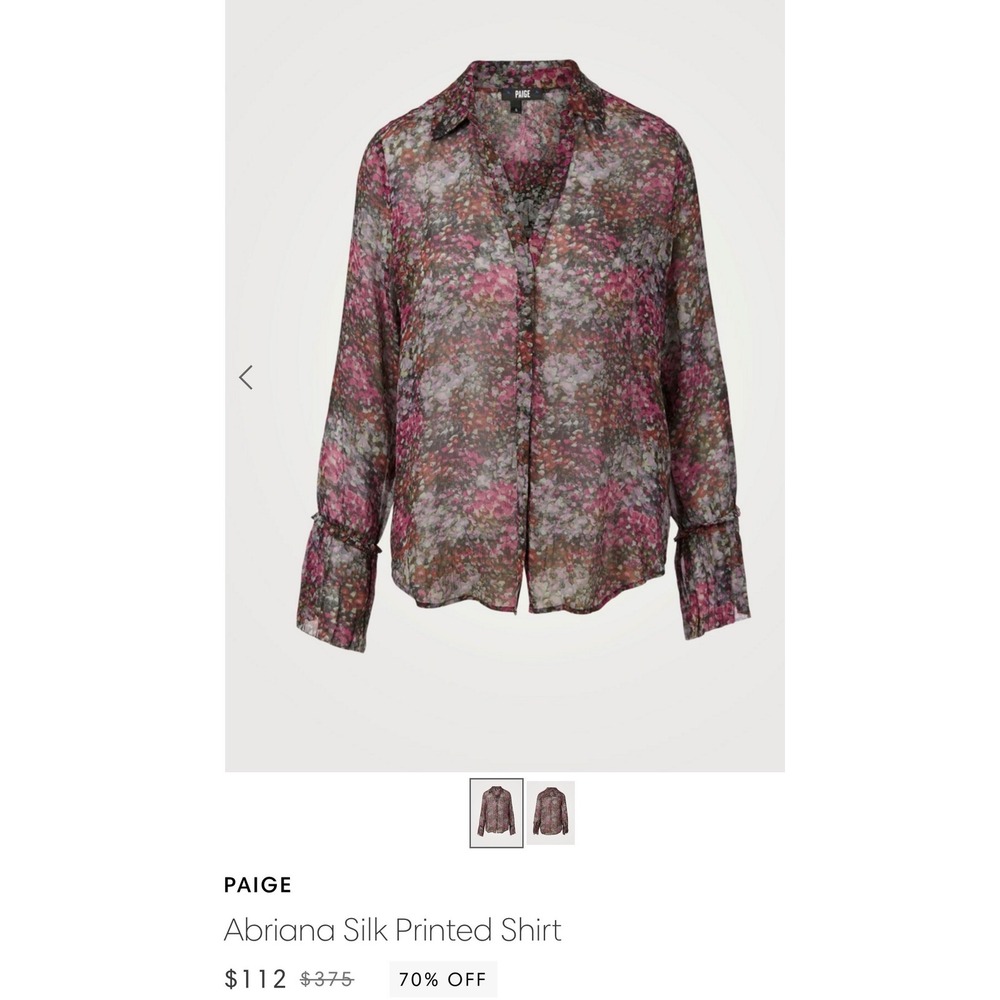 PAIGE Abriana‎ Silk Printed Shirt Purple Floral Chiffon Ruffle Cuff Blouse Large - Picture 3 of 6